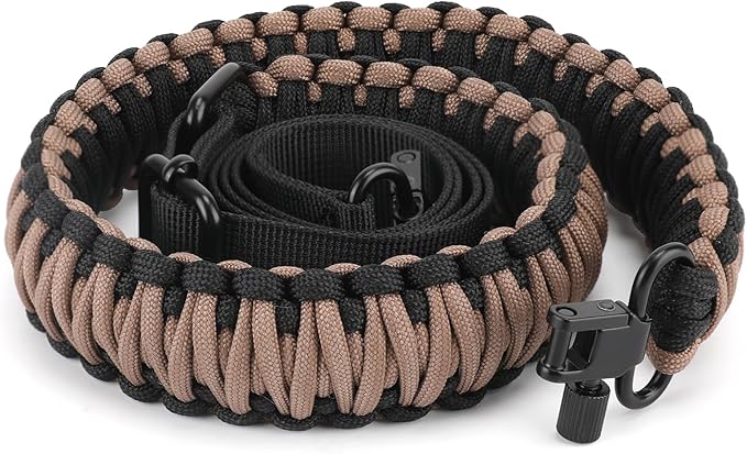 Double Braide 550LB Shotgun Sling 2 Point Paracord Rifle Sling,Non-Slip Traditional Adjustable Gun Sling for Hunting Shooting Camping