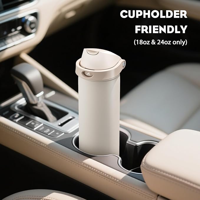 POWCAN 40 oz Insulated Water Bottle, 2-in-1 Push-Button Spout & Quick-Flip Straw Lid, Leakproof, Keep Cold 24Hrs, BPA-Free, Stainless Steel Water Bottle for Sports, School, Travel, Gym (Oat Mousse)