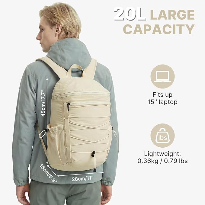 G4Free Hiking Backpack for Women Men 20L Lightweight Travel Backpacks Daypack Outdoor Daily Camping, Beige