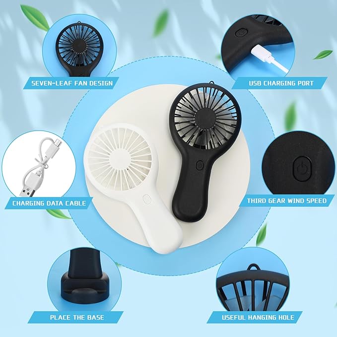 Woanger 12 Pcs Mini Handheld Fan Bulk 3 Speed USB Electric Battery Operated Small Portable Pocket Fan with Data Cable and Mounting Base Quiet Summer Gift for Wedding Camping Travel(Elegant Colors)