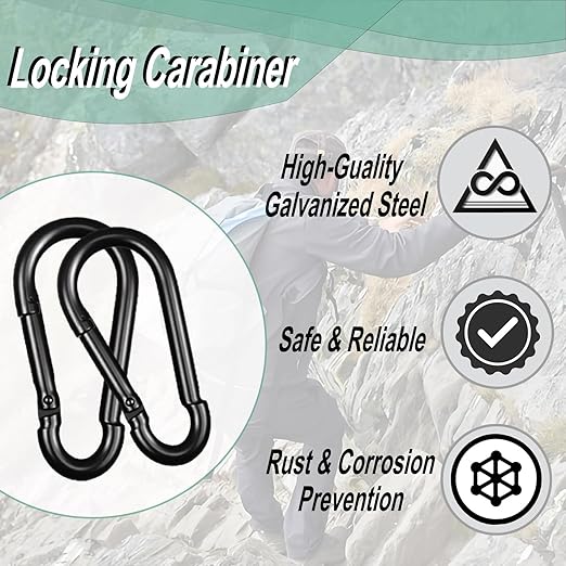 Black Carabiner, Heavy Duty Galvanized Steel Spring Snap Hook Carabiner Clips with 1350LBS Holding Capacity, Ideal for Outdoor, Hammock, Swing and Travel (20PCS M10 3.9Inch)