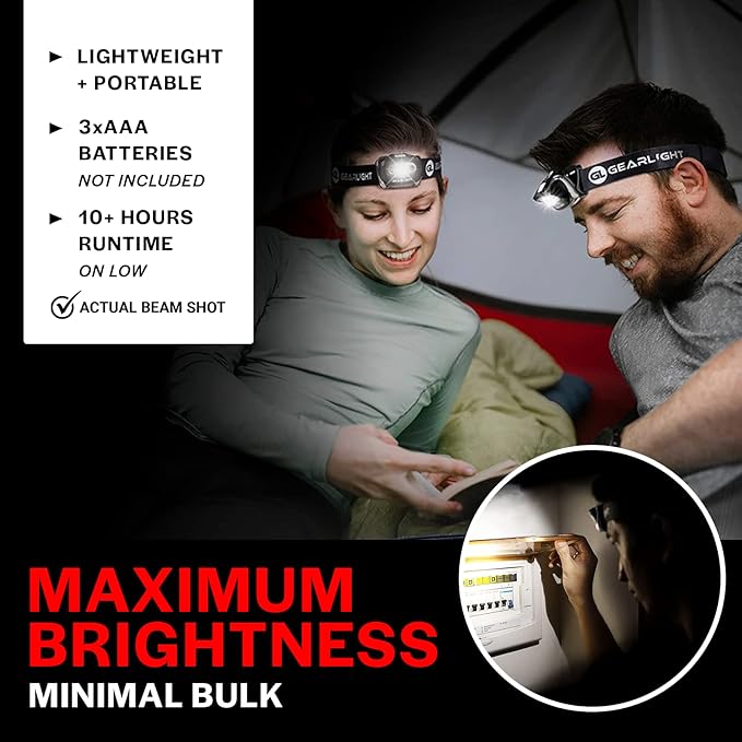 LED Headlamp 2-pack Battery Powered (AAA) (Batteries Not Included) | Head Lamp for Running Hunting Camping Fishing Hiking with Red Light and Adjustable Headband - Bright Forehead Headlamp 7 Modes