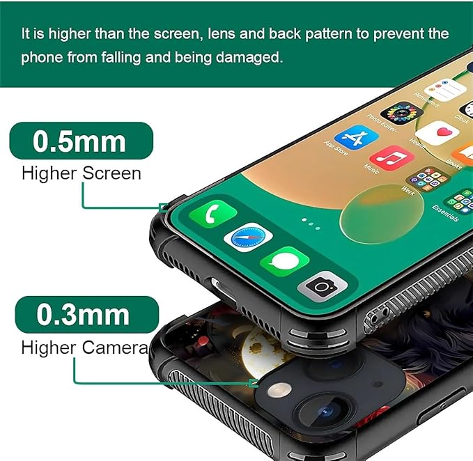 for iPhone 14 Plus Case, Black White Wolf Moon Flower Rose Pattern Made of Soft Silicone Hard Acrylic Shock Protection for iPhone 14 Plus