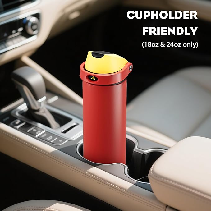 POWCAN 18 oz Travel Water Bottle: 2-in-1 Push-Button Spout & Quick-Flip Straw, Leakproof, Cold 24Hrs, Fits Car Cup Holder, Stainless Steel Cup for Sports, School, Commute, Camping (Mouse's Mischief)