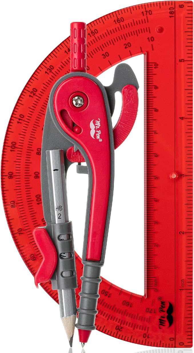 Mr. Pen- Geometry Compass and Protractor Set, 6 Inch Compass, 6 Inch Protractor, Drawing Tool for School, Clear Plastic, Easy Grip, Precision Design for Math, Art, Drafting, Architecture