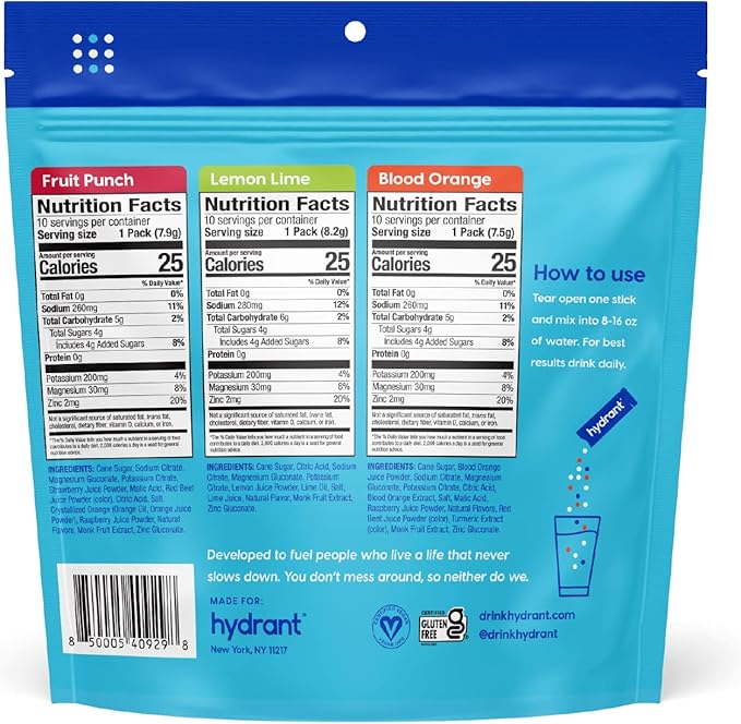 Hydrant - Hydration Powder Variety Pack, 30 Individual Instant Electrolyte Rehydration Packets - Low Sugar Drink Mix for Daily Use, Travel & Workouts