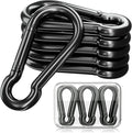 sprookber Carabiner Clips Spring Snap Hook, Iron Heavy Duty Caribeaners for Key, Keychain Hooks for Hammocks, Backpacks, Outdoor Gear, Set of 6 (Black)