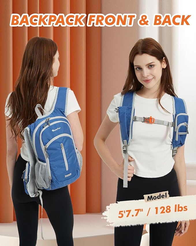 Seektop Small Hiking Backpack Expandable 12L-15L, Lightweight Packable Waterproof Daypack with Phone Pocket for Women Men