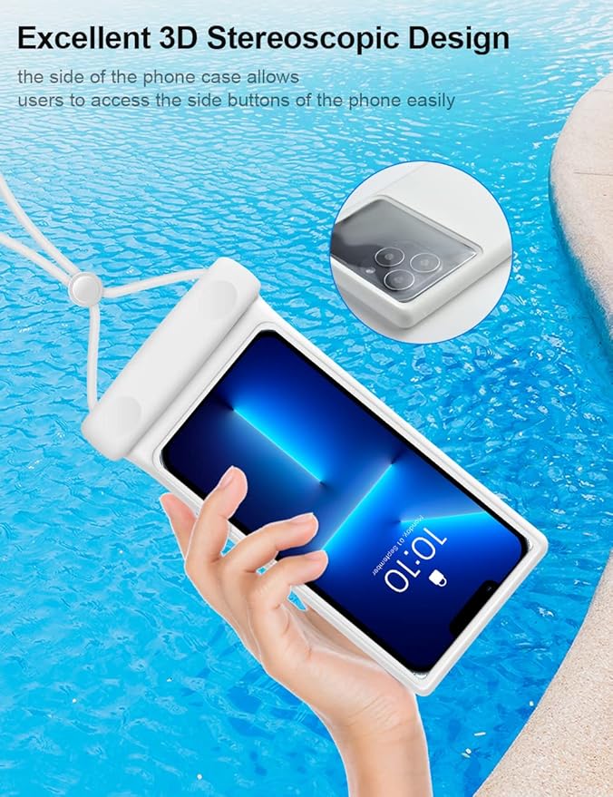 wellhouse Waterproof Phone Pouch, Waterproof Phone Case for iPhone 17 16 15 14 13 Pro Max XS Samsung, IPX8 3D Cellphone Dry Bag Beach Essentials (2 Pack - Duke Black & White7.0, 7 inch)