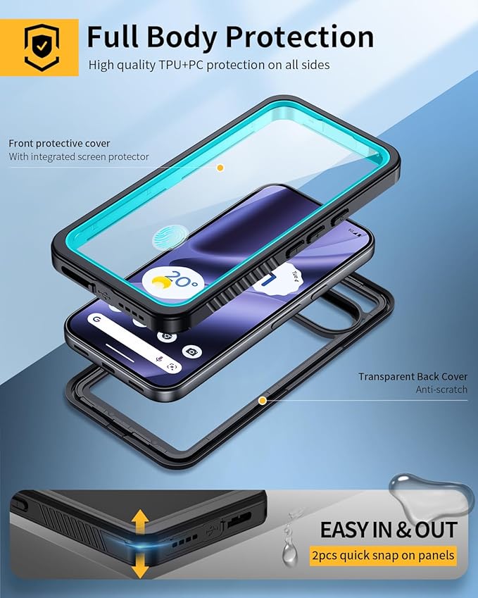 Lanhiem Pixel 10 Pro XL Case, IP68 Waterproof Dustproof Case with Built-in Screen Protector, Rugged Full Body Shockproof Protective Clear Cover for Google Pixel 10 Pro XL 6.8 Inch, Blue