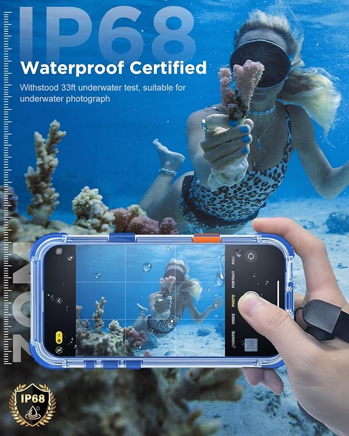 for iPhone 16 Waterproof Case with Magsafe, Built-in [Camera & Screen Protector] [Lanyard], IP68 Water Proof Full Body Dustproof Heavy Duty Frosted Protective Phone Cover, 6.1" Blue