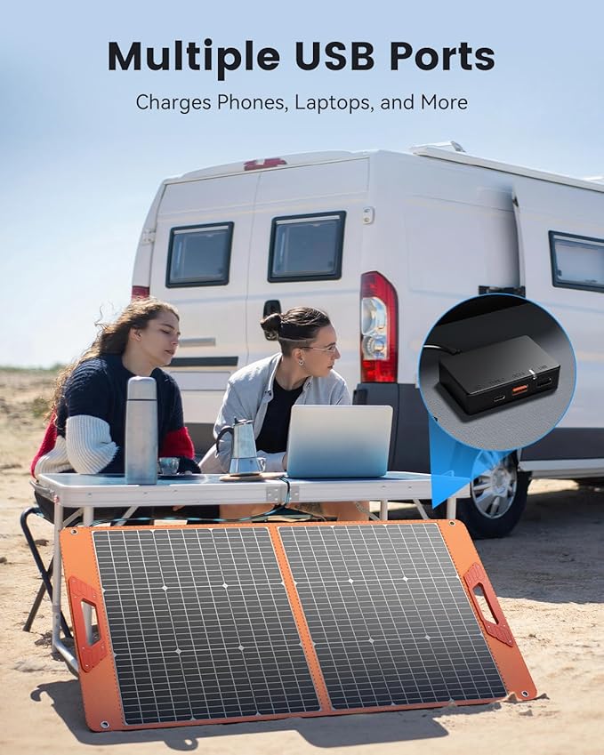 100W Portable Solar Panel for Power Station, 19.8V Foldable Solar Charger with DC/XT60/Anderson Cable & QC3.0 USB Outputs, 23% High Efficiency IP65 Waterproof 2 Kickstands for Outdoor Camping RV Trip