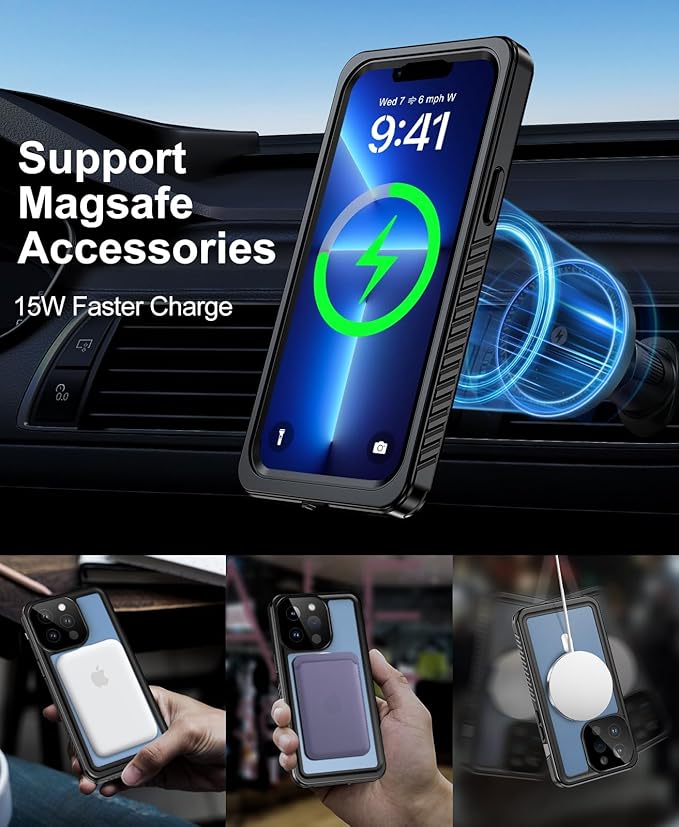 Beeasy for iPhone 13 Pro Max Waterproof Case with Magsafe, IP68 Underwater Military Grade, Phone Case with Shockproof, Dustproof, Rugged 360 Full Body Protection Cover with Built-in Screen Protector