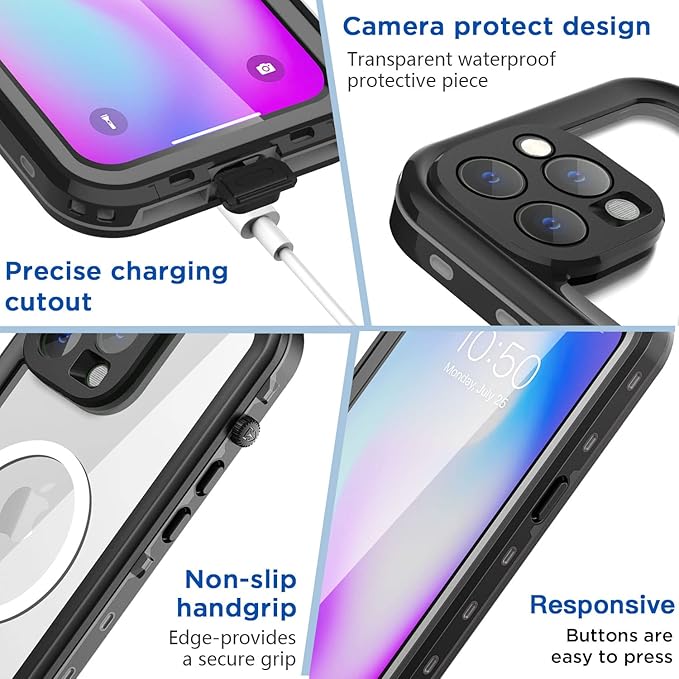 AICase for iPhone 14 Pro Max Case Waterproof, Compatible with Magsafe Magnetic Protective iPhone 14 Pro Max Phone Case, Water Proof Mag Safe Magnet Shockproof Full Body Clear with Screen Protector