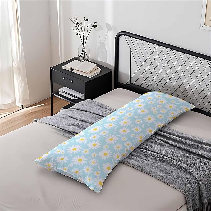 Daisy Body Pillows Covers for Adults, Blossom Daisy Large Body Pillow Covers White Daisies Lumbar Body Pillow Case 20"X54" Body Pillowcase Cushion Cover for Home Bedroom Office Hotel