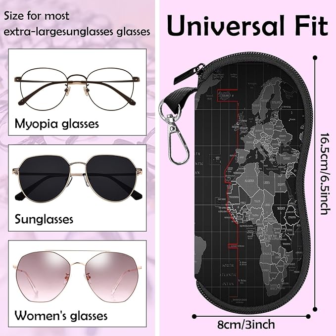 Glasses Case Sunglasses Eyeglass Soft Case Zipper Light Neoprene Pouch with Metal Belt Clip Aesthetic Cute Women Men