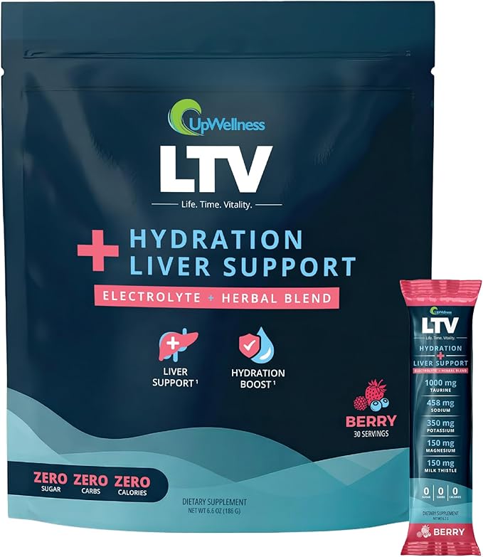 UpWellness LTV Liver Hydration Packets - Electrolytes Powder Packets for Instant Hydration and Liver Support - Physician-Formulated - Zero Added Sugar - 30 Packets - Delicious Berry Flavor