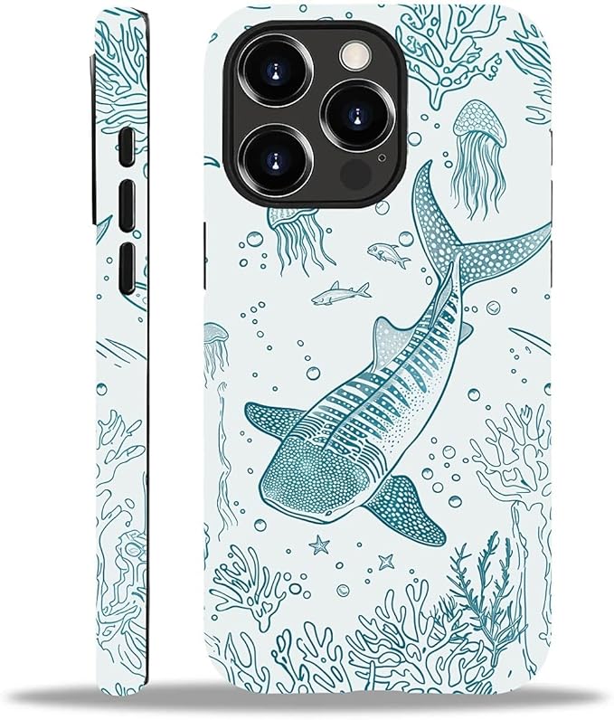 for iPhone 14 Pro Case,HH2 Ocean Whale Shark Hybrid 2 Layer Hard Shell Silicone Protective Pattern Design Case