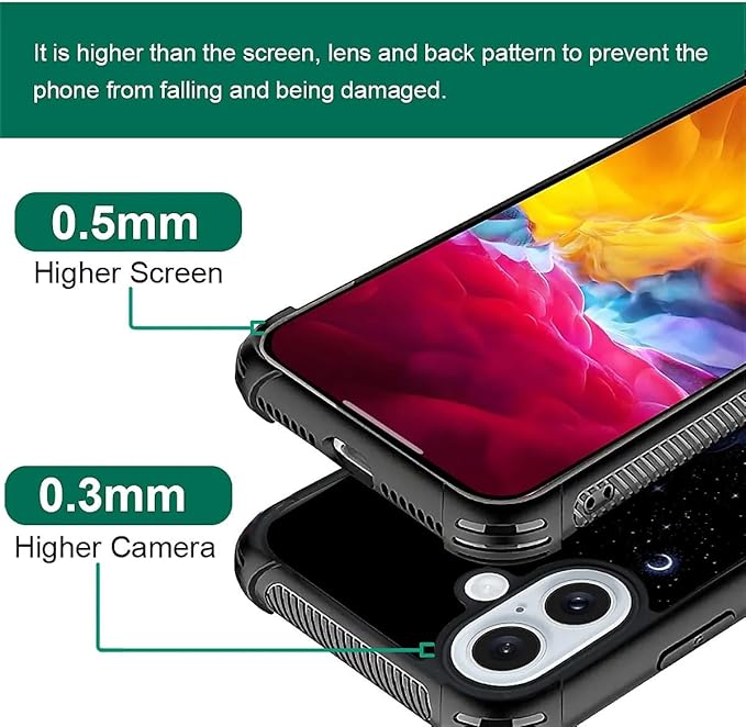 for iPhone 16 Plus Case, Galaxy Fox Wolf Pattern Graphic Design Girl Boy Soft Silicone Hard Acrylic Shock Protection for iPhone 16 Plus
