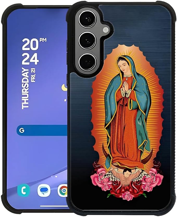 for Samsung Galaxy S24 S25 Plus Case, Red Virgen Guadalupe Pattern Graphic Design Girl Boy Soft Silicone Hard Acrylic Shock Protection for Samsung Galaxy S24 S25 Plus