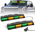 HLauto 6Z4J Emergency Dash Strobe Lights: 2x16.8 inch Green Amber Safety Lights, 48 LED Flashing Warning Hazard Interior Windshield Visor Traffic Light Bar for Trucks, Construction Vehicles