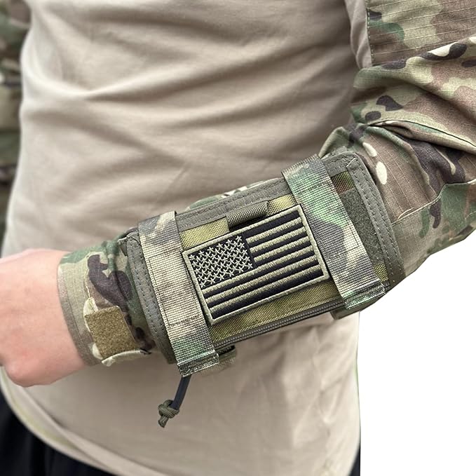 Tactical Arm Sleeve Map Pouch Case Documets Holder Wrist Case Wrist Map Holder QB Wristband Map Case Military Arm PouchTactical USA Flag Patch