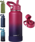 CIVAGO 32 oz Insulated Stainless Steel Water Bottle with Detachable Straw, Large Metal Water Jug with Bucket Handle, Leakproof Sports Water Flask with Silicone Boot, Dishwasher Safe, Dark Rainbow