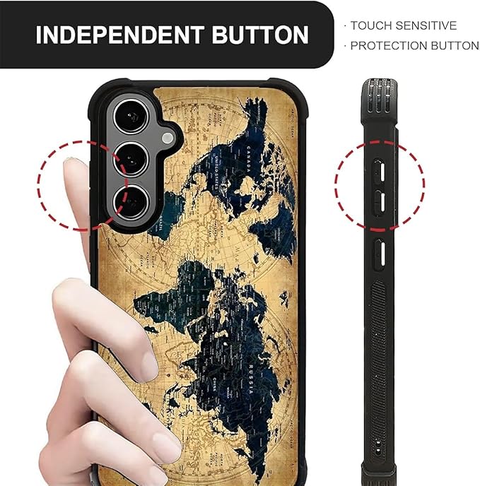 for Samsung Galaxy S24 S25 Plus Case, Brown World Map Pattern Graphic Design Girl Boy Soft Silicone Hard Acrylic Shock Protection for Samsung Galaxy S24 S25 Plus