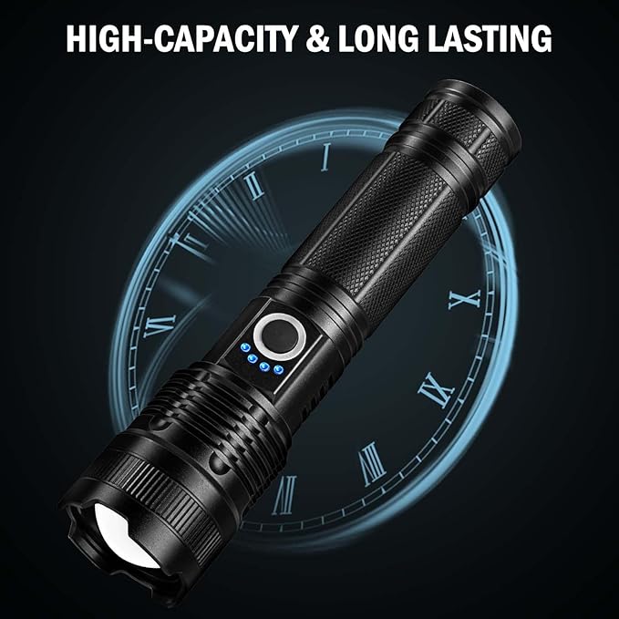 Lylting Led Flashlights High Lumens Rechargeable 2 Pack, 99000 Lumen Super Bright Fashlight with 5000ɱAh Βattery, Waterproof Powerful Flash Light Multifunctional Flashlights for Home Camping Hiking