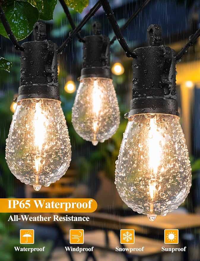 Brightever LED Outdoor String Lights 36FT, Patio Lights Outdoor Waterproof with 13 Shatterproof S14 Vintage Edison Bulbs(1 Spare), Dimmable Outside Lights for House, Garden, Deck, Balcony, Camping