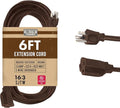 Brown Outdoor Extension Cord 6 Ft, 16/3 Heavy Duty Cable with 3 Prong Grounded Plug, 13 AMP for Garden, Lawn, Landscaping, Tools & Appliances, 6 Ft Extension Cord 3 Prong