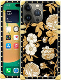 Compatible with iPhone 14 Pro Max Case, Blooming Rose Golden Flower Luxury Golden Decoration for Girl Women Soft TPU Shockproof Protective Hard PC Back for iPhone 14 Pro Max