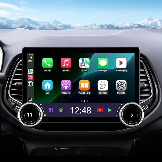 Android Car Stereo Upgrade Radio for Jeep Compass 2017-2020 Replacement Installation Kit DSP Wireless CarPlay Auto(4GB+64GB) GPS Navigation 11.5" Touch Screen Head Unit w/Double Knobs