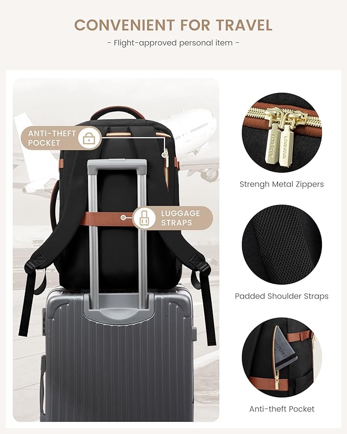 LOVEVOOK 40L Travel Backpack Carry on Flight Approved, Personal Item Bag with 3 Packing Cubes, Travel Backpack for Women Fits 17" Laptop, Water-resistant Carry On Bag for Airplanes
