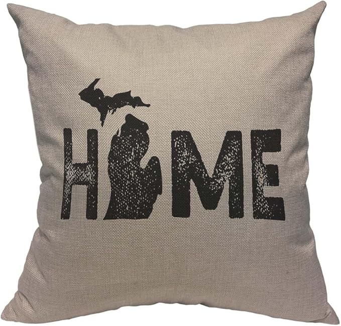 TKS MITLAN Michigan Home State Pillow Covers 18 x 18 Inch Map Home America Artistic Font Contour Border Geography Rustic Linen Throw Pillow Covers 18x18 Inch for Sofa Couch Decoration