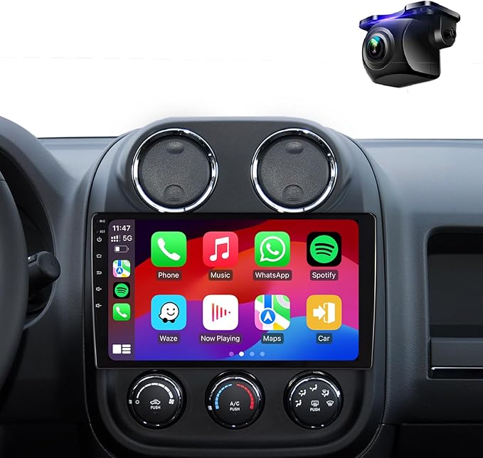 10.2 Inchs Car Stereo Radio Upgrade for Jeep Compass Patriot 2010 2011 2012 2013 2014 2015 2016 with Wireless CarPlay/Android Auto/SWC/Touch Screen/Android12/GPS Navigation/HD Backup Camera