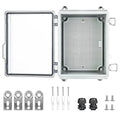Waterproof Electrical Junction Box，IP67 Waterproof Clear ABS Plastic Enclosure Boxes for Outdoor Network Enclosure with Hinged Cover, Mounting Plate, Wall Brackets, Cable Glands (11.4"x7.5"x5.5")