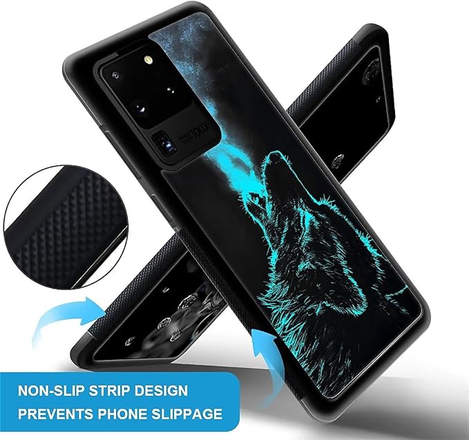 for Samsung Galaxy S20 Ultra Case, Blue Breathing Wolf Pattern Graphic Design Girl Boy Soft Silicone Hard Acrylic Shock Protection for Samsung Galaxy S20 Ultra