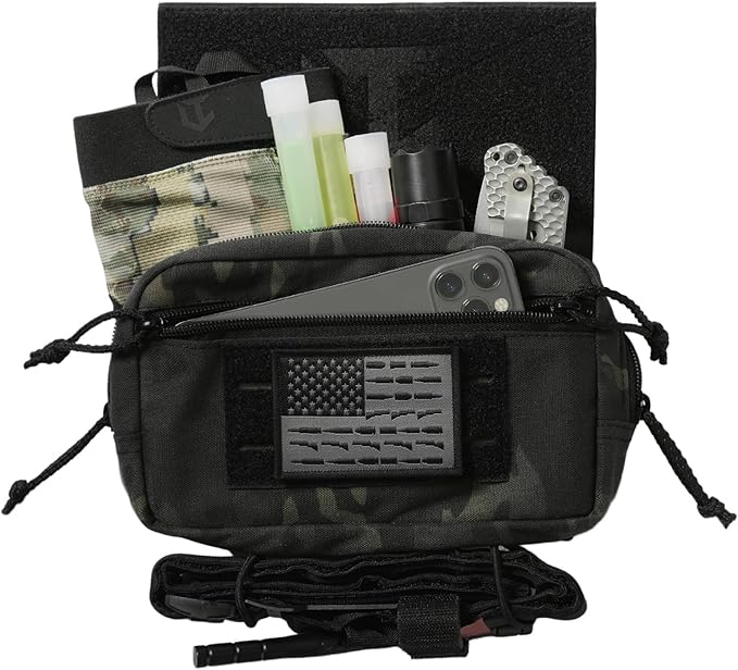 Tactical Admin Pouch Laser Cut MOLLE EDC Tool Organizer with Carabiner and Keychain Modular Dangler Utility Sack