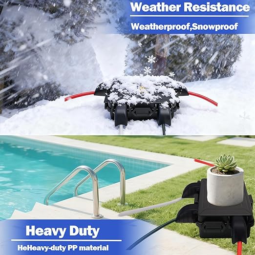 Small Outdoor Electrical Box,Waterproof Extension Cord Cover(Inner 7.3 * 5.1 * 1.6 inch) Weatherproof Connection Box w/4 Cable Entry Protect for Plug,Connector,Festive Light (1 PCS, Black)