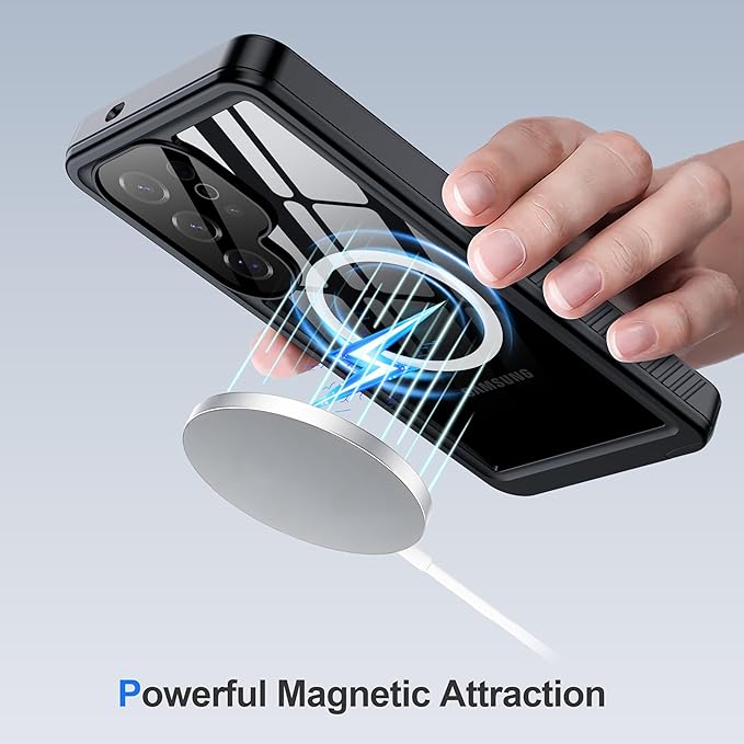 ANTSHARE IP68 Waterproof Case for Samsung Galaxy S25 Ultra [2025] - MagSafe Compatible, Built-in Screen/Lens Protector - Shockproof Full Body Protection for Swimming/Outdoor, Black/Clear