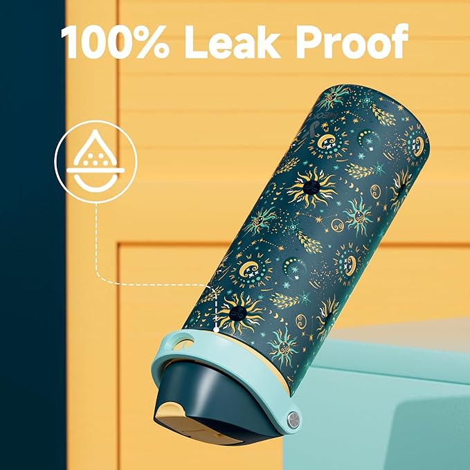 24 oz Insulated Water Bottle with Straw: Meoky Stainless Steel Metal Water Bottle with 2-in-1 Lid - Leak Proof, Cold for 24 Hours, Protective Silicone Base, BPA-Free for Sports Travel Car, Tarot