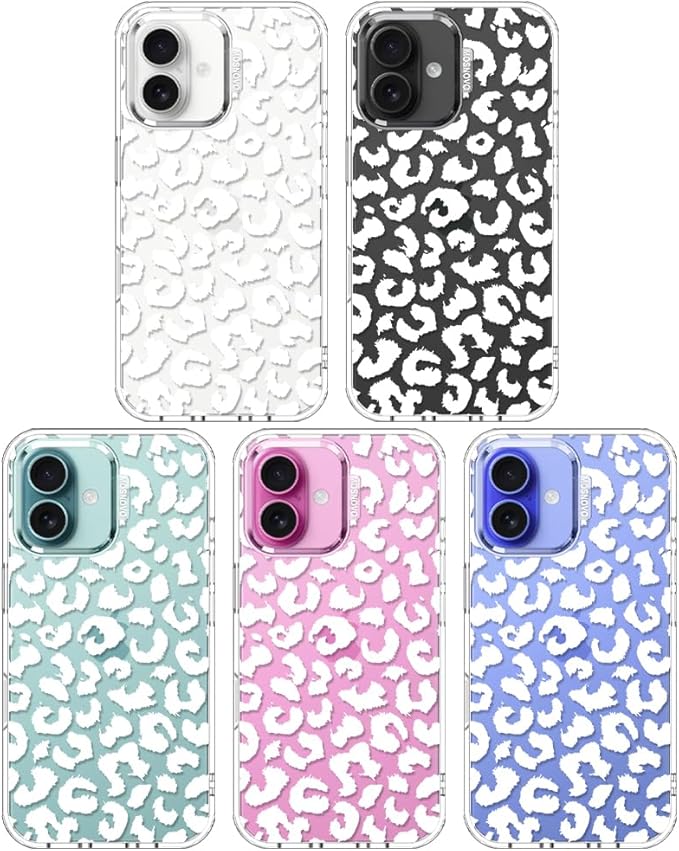 MOSNOVO Case for iPhone 16 Plus, [Buffertech 6.6ft Military-Grade Drop Protection] [Anti Peel Off Tech] Clear TPU Bumper Phone Case Cover Design - White Leopard Print