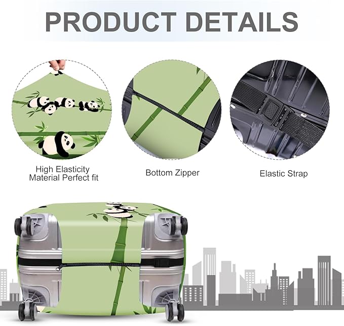 ANNA QUEEN Cute Panda Bamboo Luggage Cover, Cartoon Animal Suitcase Protector for 32-34 Inch Luggage