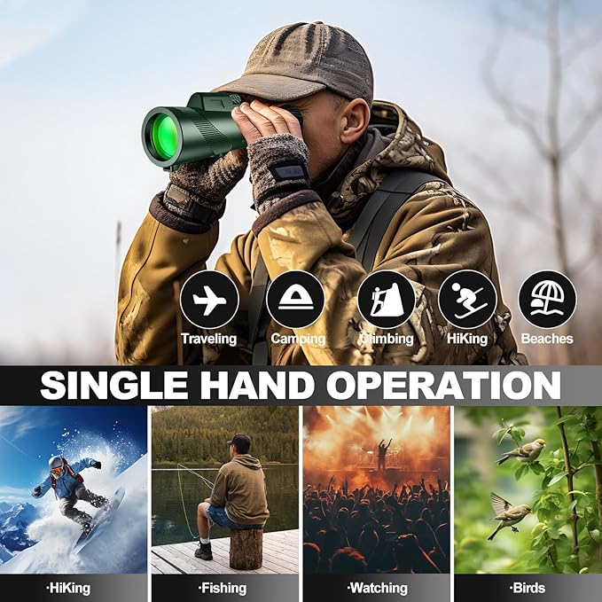 Monocular-Telescope 80x100 High Powered Monoculars High Definition for Adults with Smartphone Adapter for Bird Watching, Hunting Wildlife Bird Watching Travel Camping Hiking (Green)