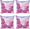 Ambesonne Floral Throw Pillow Cushion Case Pack of 4, Exotic Orchid Flowers Flourishing on Abstract Background Circles Stars, Modern Accent Double-Sided Digital Printing, 18", Pink Purple