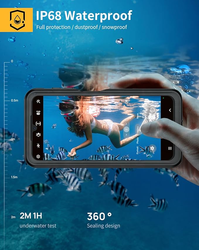 Lanhiem for Samsung Galaxy A26 Phone Case, IP68 Waterproof Dustproof, Built-in Screen Protector, Rugged Full Body Shockproof Protective Cover for Samsung A26 6.7", Black