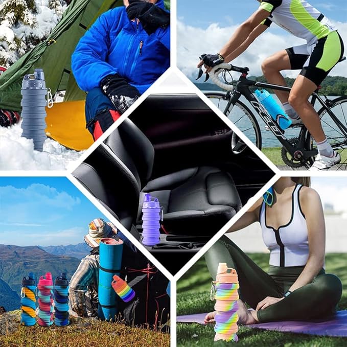 Collapsible Water Bottles 2 pack Travel Water Bottle 500ML. (Blue+Purple)