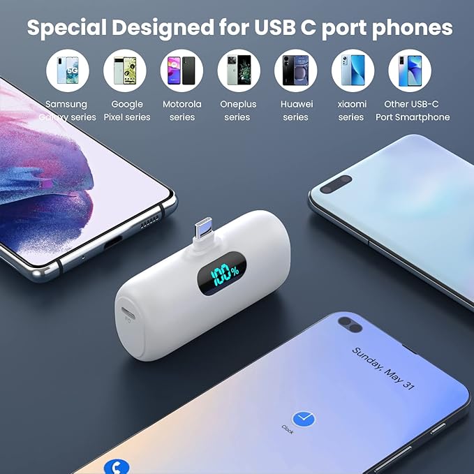 [2-Pack]Portable Charger for iPhone 17/16/15,Mini Power Bank 5000mAh PD USB C Portable Phone Charger,Travel Essential Battery Pack for iPhone 17/17 Air/16/16 pro/15/15 pro Max/Android/Samsung/Moto/LG
