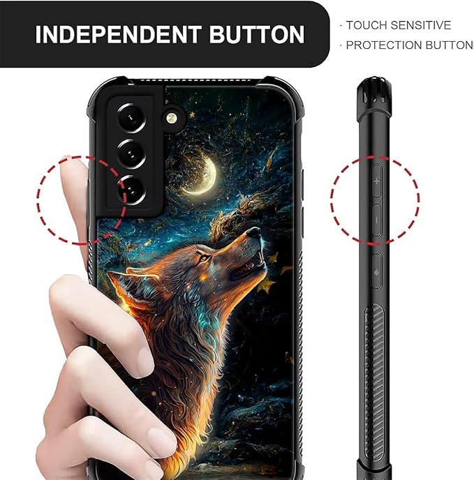 for Samsung Galaxy S22 Plus Case, Star Cave Hungry Wolf Pattern Graphic Design Girl Boy Soft Silicone Hard Acrylic Shock Protection for Samsung Galaxy S22 Plus